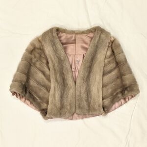 Real Mink Fur Shawl, Tan/Gray